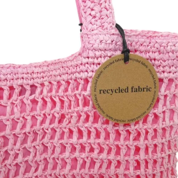 NWT Flamingo Pink Woven Shoulder Tote Coastal Boho Summer Bag - Picture 5 of 7